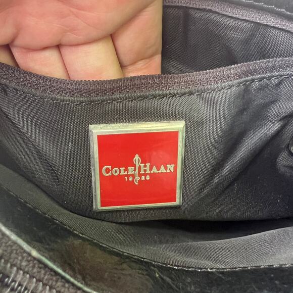 Cole Haan Black Leather Shoulder Bag Vintage Amber Handle Purse - Picture 7 of 10